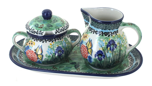 Polish Pottery Teresa Large Cream & Sugar Set with Tray