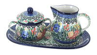 Polish Pottery Summer Blooms Large Cream & Sugar Set with Tray