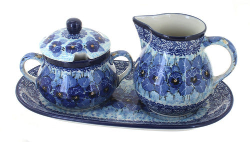 Polish Pottery Joanna Large Cream & Sugar Set with Tray