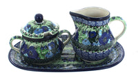 Polish Pottery Sapphire Fields Large Cream & Sugar Set with Tray