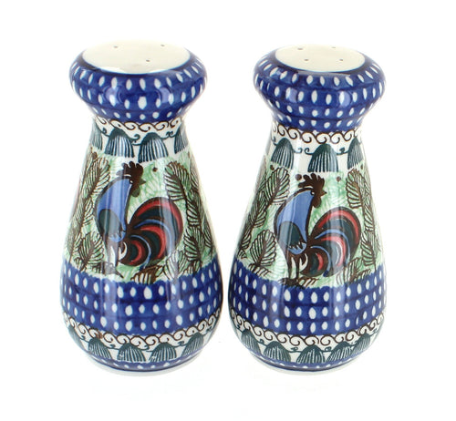 Polish Pottery Rooster Row Salt & Pepper Shakers