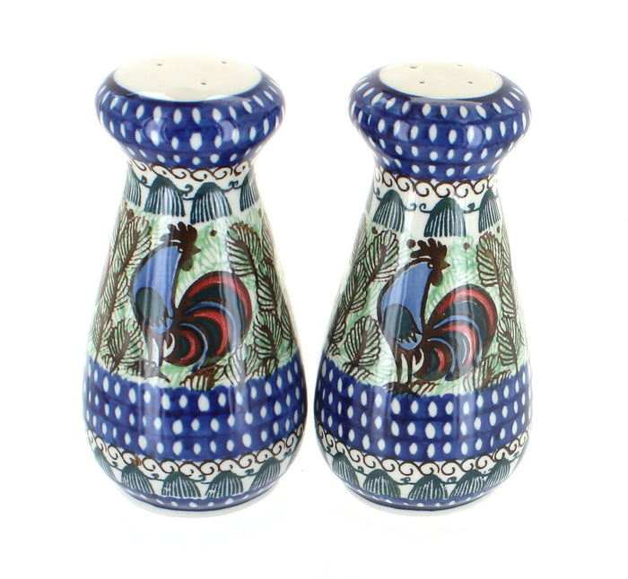 Polish Pottery Rooster Row Salt & Pepper Shakers