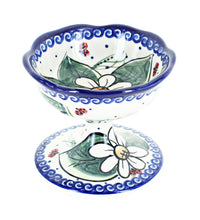 Polish Pottery Ladybug Pedestal Dessert Bowl