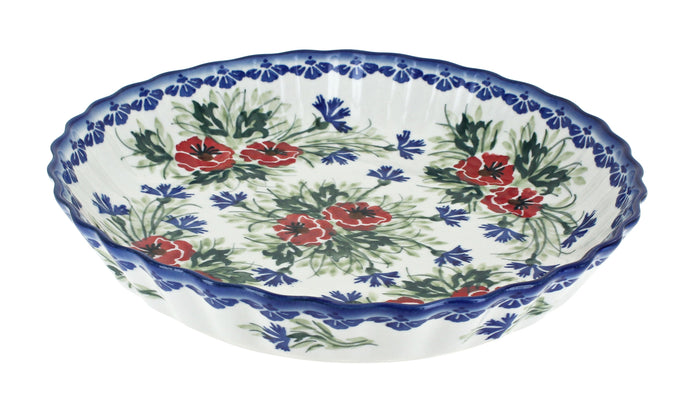 Polish Pottery Cherry Red Bouquet Pie Plate