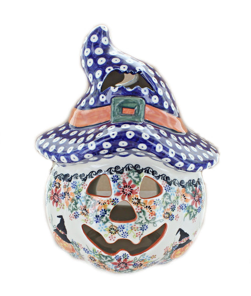 Polish Pottery Frightful Friends Small Scarecrow Pumpkin Luminary