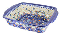 Polish Pottery Blue Dahlia Medium Rectangular Baker with Handles