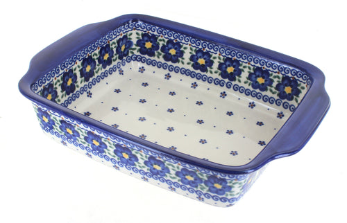 Polish Pottery Spring Blossom Medium Rectangular Baker with Handles