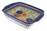 Polish Pottery Autumn Burst Medium Rectangular Baker with Handles