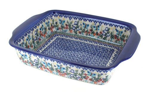 Polish Pottery Garden of Eden Medium Rectangular Baker with Handles