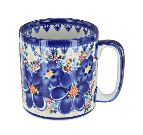 Polish Pottery Blue Dahlia Coffee Mug
