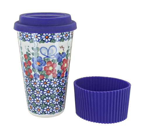 Polish Pottery Garden Butterfly Travel Coffee Mug