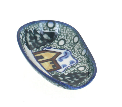 Polish Pottery Winter Forest Spoon Rest - Green