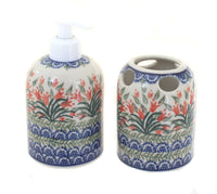 Polish Pottery Spring Tulip Soap Dispenser & Toothbrush Holder