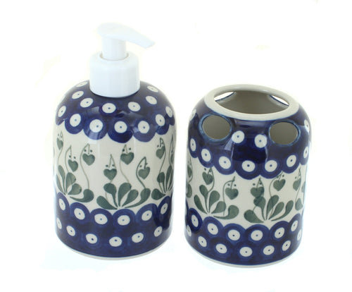 Polish Pottery Alyce Soap Dispenser & Toothbrush Holder
