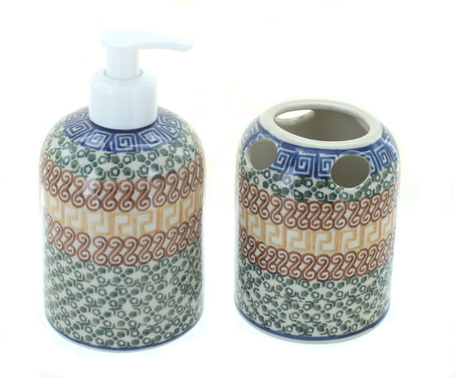 Polish Pottery Athena Soap Dispenser & Toothbrush Holder