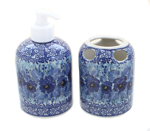 Polish Pottery Joanna Soap Dispenser & Toothbrush Holder