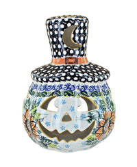 Polish Pottery Sunflower Splendor Pumpkin Luminary with Top Hat