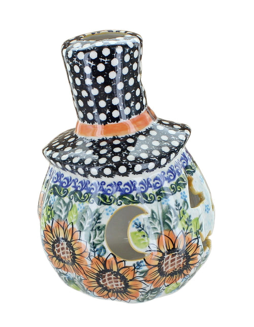 Sunflower Splendor Pumpkin Luminary with Top Hat Polish Pottery