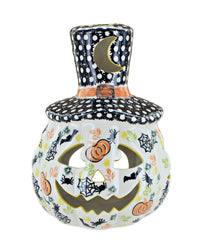 Polish Pottery Hallow's Eve Pumpkin Luminary with Top Hat
