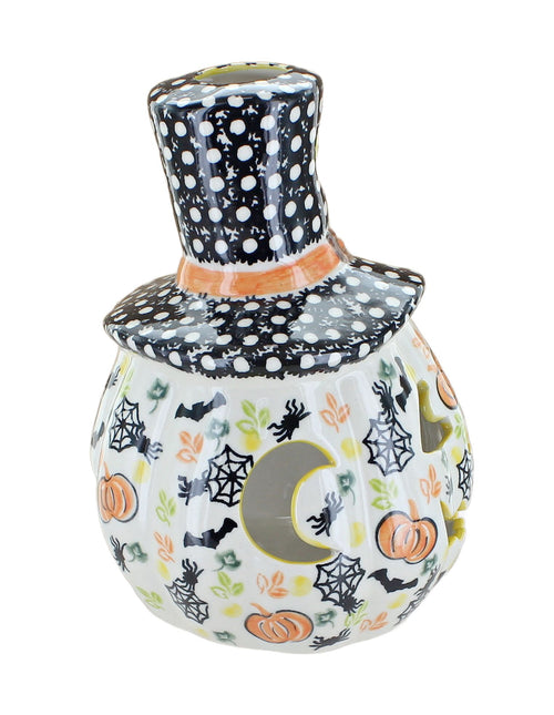 Hallow's Eve Pumpkin Luminary with Top Hat Polish Pottery