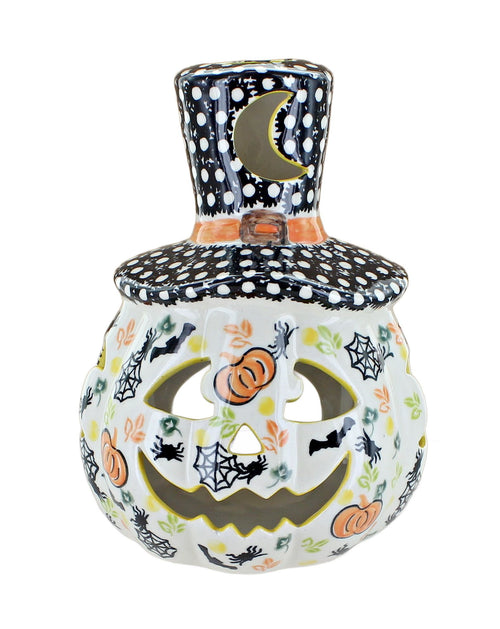 Polish Pottery Hallow's Eve Pumpkin Luminary with Top Hat