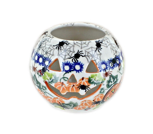 Polish Pottery Trick or Treat Pumpkin Candle Holder