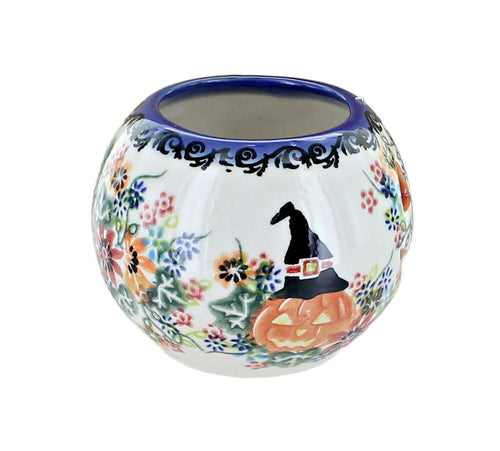 Frightful Friends Pumpkin Candle Holder Polish Pottery