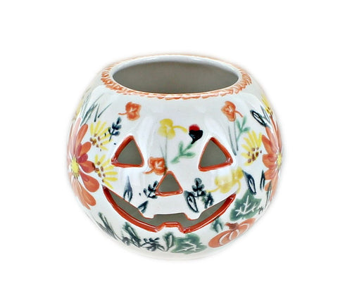 Polish Pottery Fall Forest Pumpkin Candle Holder