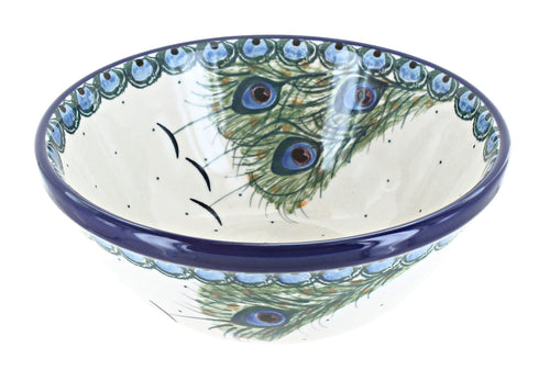 Polish Pottery Peacock Feather Cereal/Soup Bowl