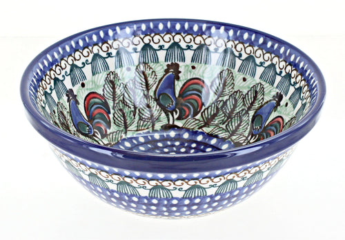 Polish Pottery Rooster Row Cereal/Soup Bowl