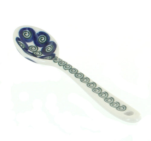 Polish Pottery Peacock Swirl Sugar Spoon