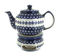 Polish Pottery Flowering Peacock Teapot with Warmer