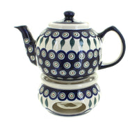 Polish Pottery Peacock Teapot with Warmer