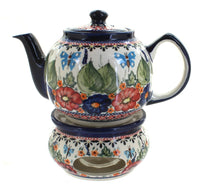 Polish Pottery Floral Butterfly Teapot with Warmer