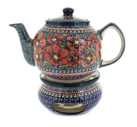Polish Pottery Jungle Flower Teapot with Warmer