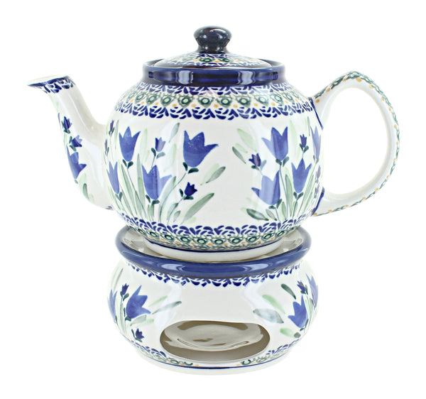 Blue Tulip Teapot with Warmer