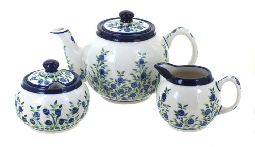 Polish Pottery Porcelain Vine Three Piece Tea Set