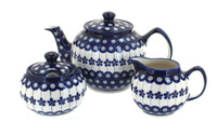 Polish Pottery Flowering Peacock Three Piece Tea Set