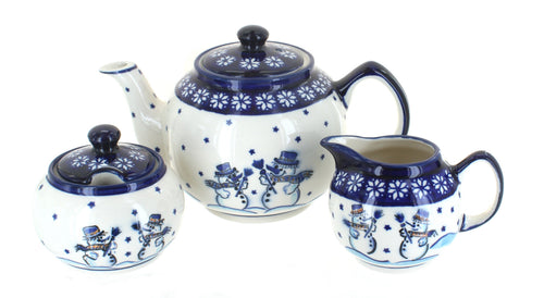 Polish Pottery Frosty Friend Three Piece Tea Set