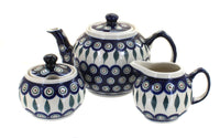 Polish Pottery Peacock Three Piece Small Tea Set