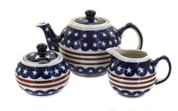 Polish Pottery Stars & Stripes Three Piece Tea Set