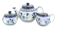 Polish Pottery Blue Tulip Three Piece Tea Set