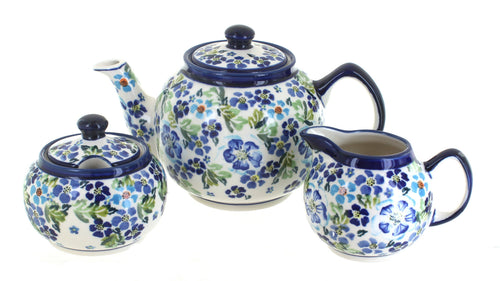 Polish Pottery Vintage Violet Three Piece Tea Set