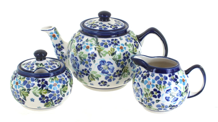 Polish Pottery Vintage Violet Three Piece Tea Set