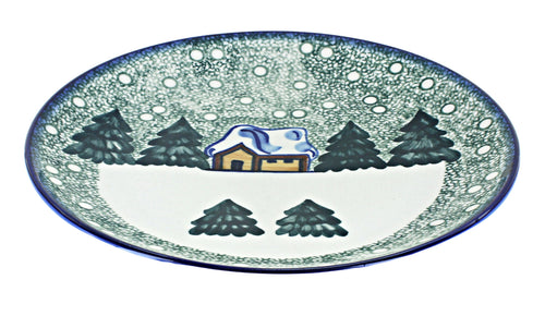Polish Pottery Winter Forest Dinner Plate - Green