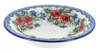 Polish Pottery Cherry Red Bouquet Soup Plate with Rim