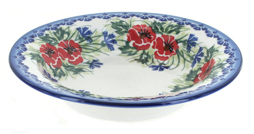 Polish Pottery Cherry Red Bouquet Soup Plate with Rim