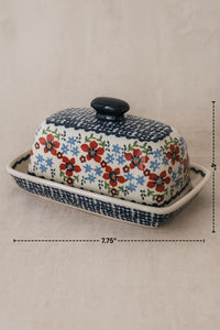 Red Poppy Butter Dish Polish Pottery