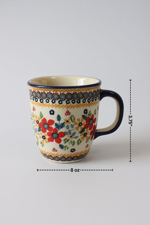 Red Daisy Coffee Mug Polish Pottery