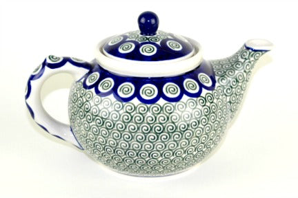 Peacock Swirl Medium Teapot Polish Pottery